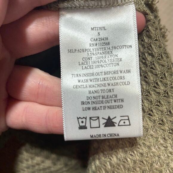 Miss Me Small Olive Green Sage Crochet Lace Boho Peasant Top Bell Sleeve - Picture 5 of 8